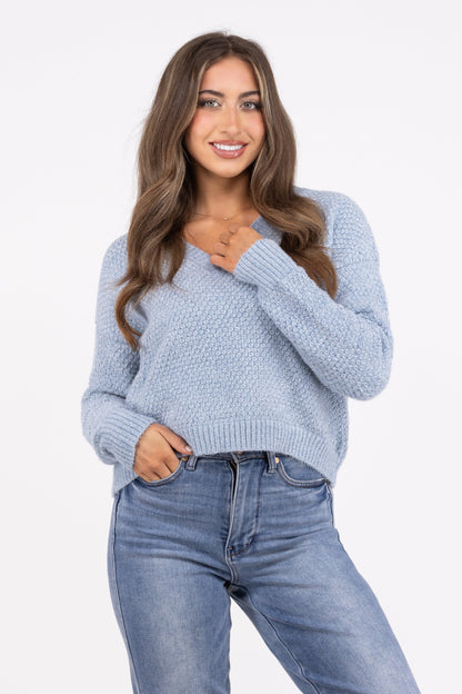 Sunny Day Women's Relaxed Textured Knit V-Neck Sweater