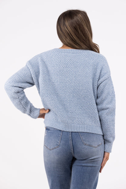 Sunny Day Women's Relaxed Textured Knit V-Neck Sweater