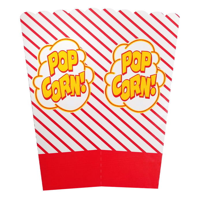 front view of red-striped popcorn boxes