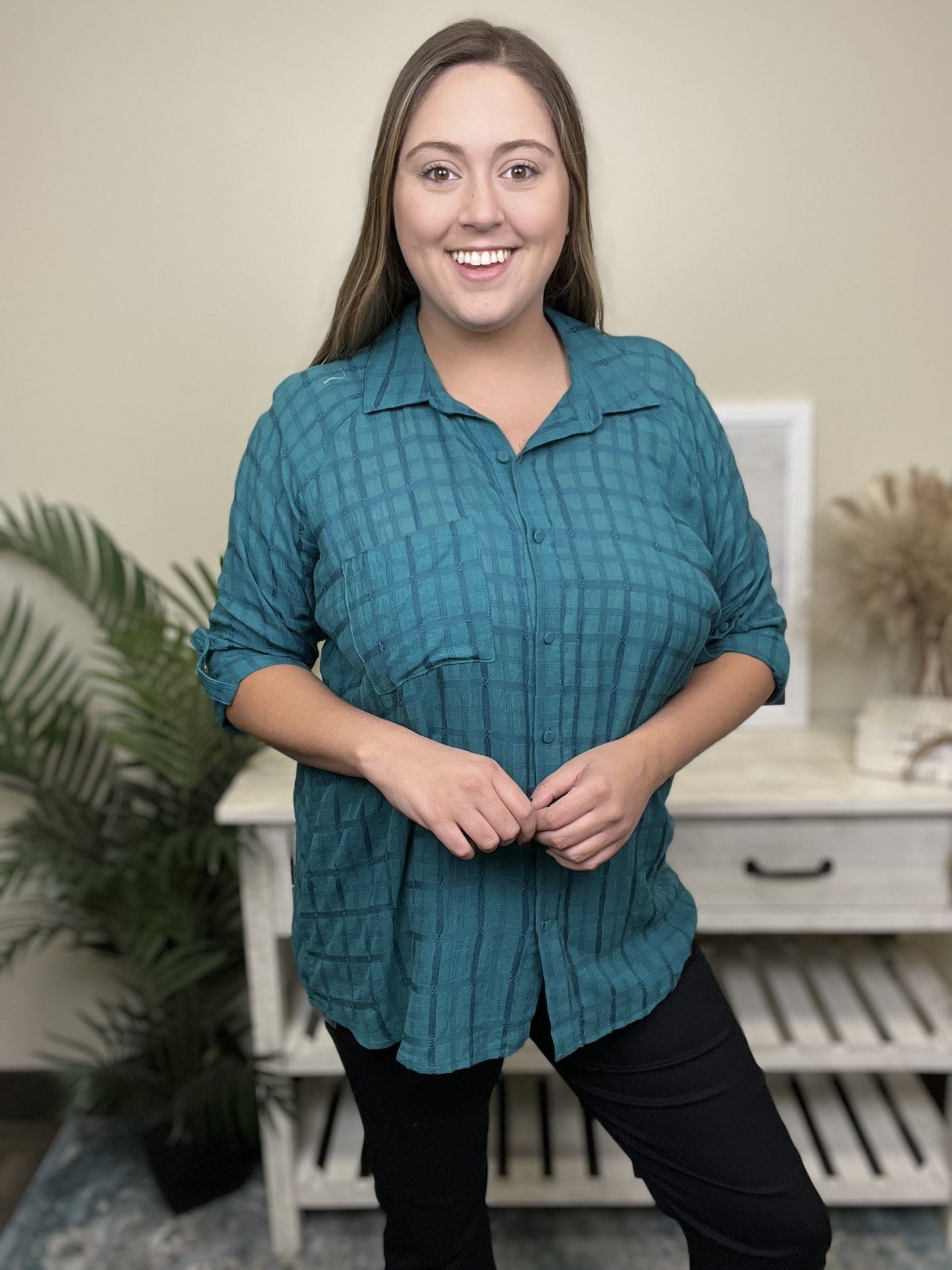 Darling Angel Women's Button Down Casual 1/2 Sleeve Top