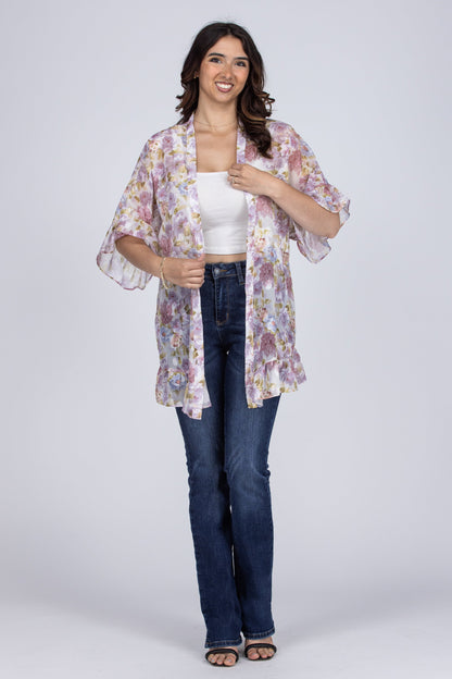 Paint The Town Women's Semi-Sheer Ruffled Kimono
