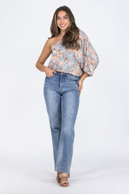 To The Sun Women's Floral One Shoulder Top
