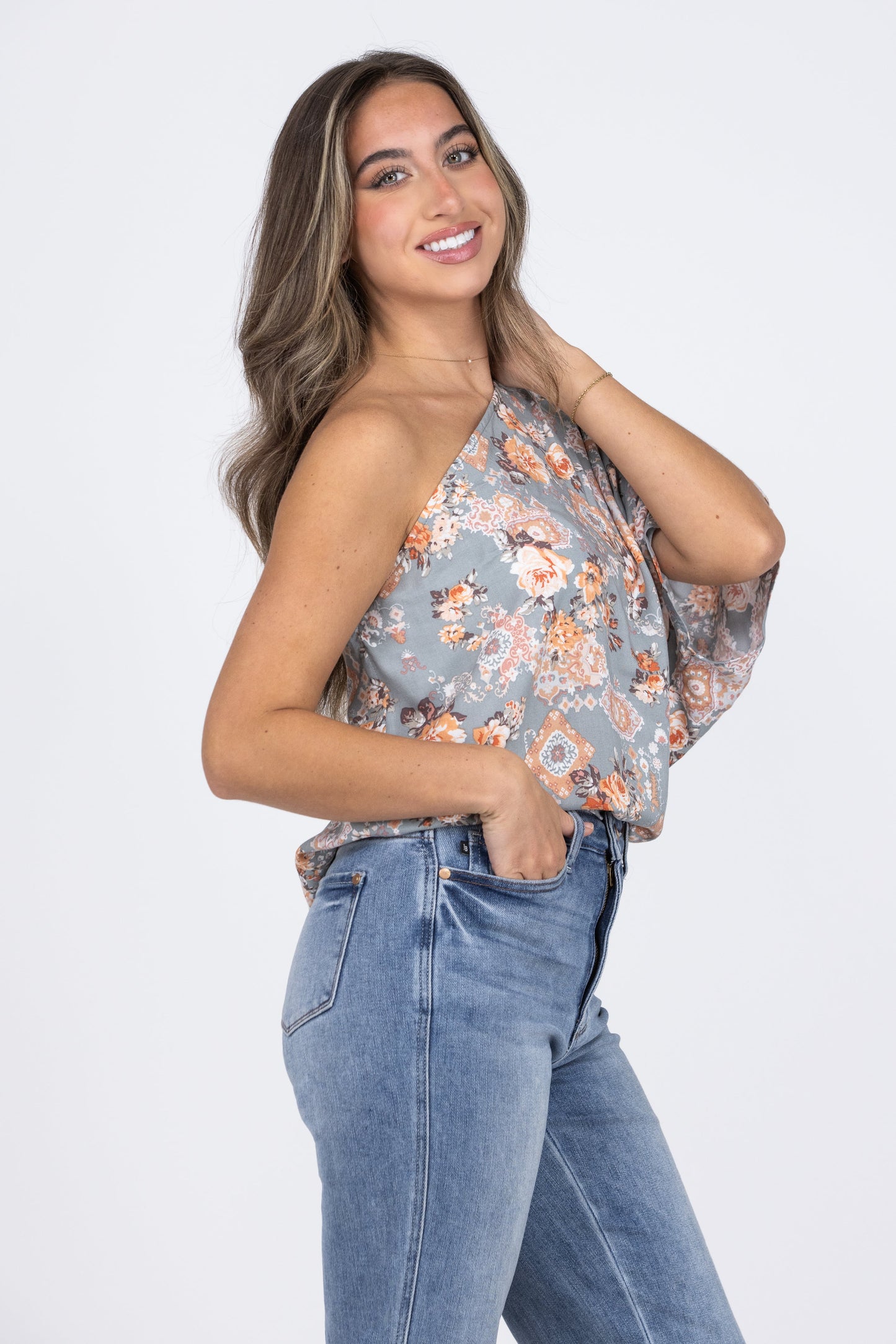To The Sun Women's Floral One Shoulder Top