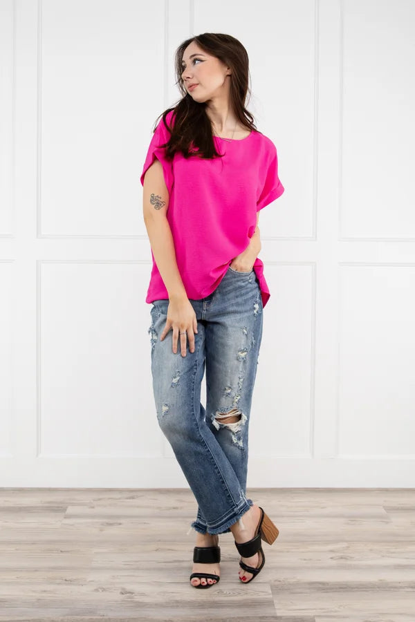 Cool Comfort Women's Versatile Cuffed Short Sleeves Top