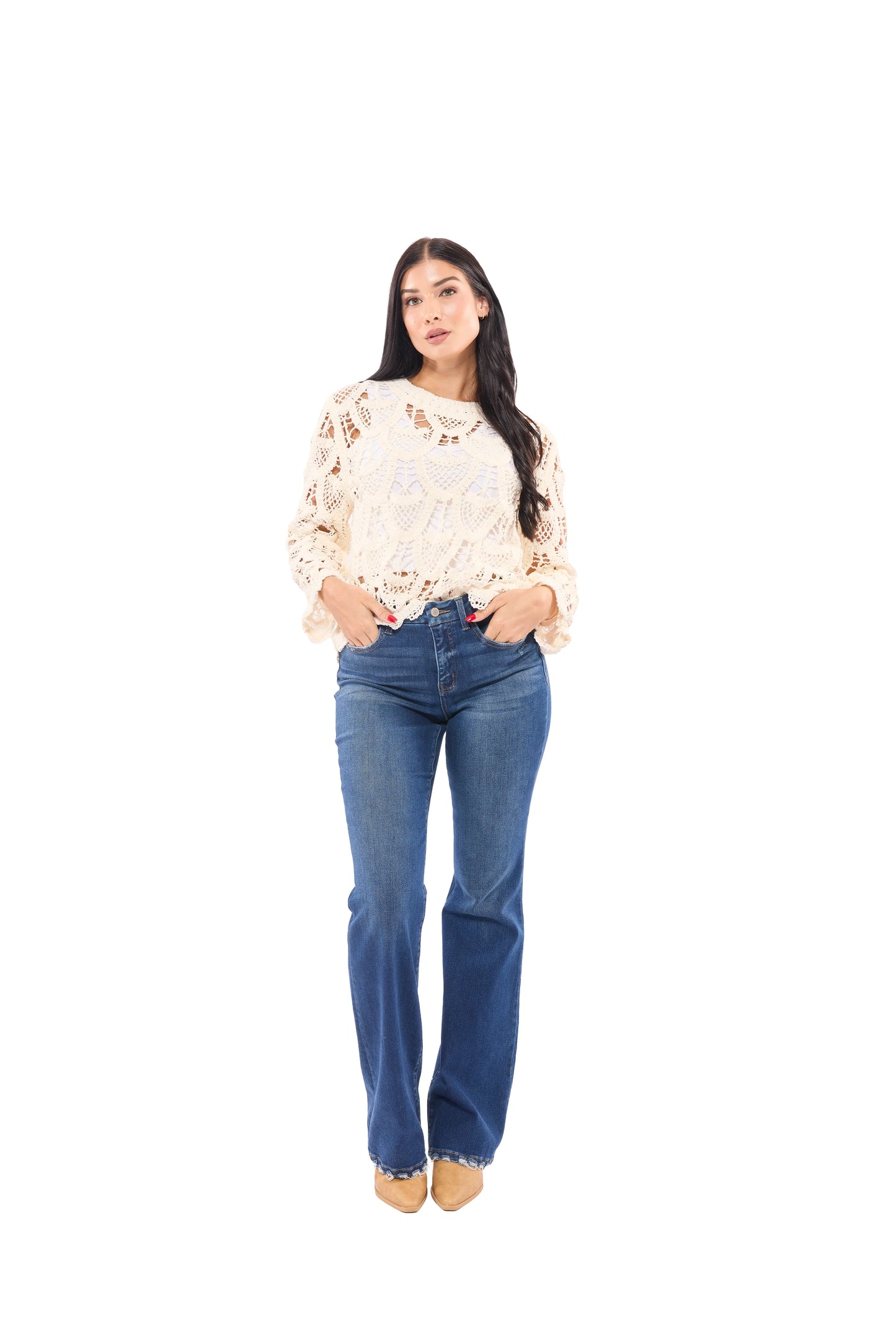 ALB Exclusive Crochet Into The Night Women's Textured Long Sleeve Top
