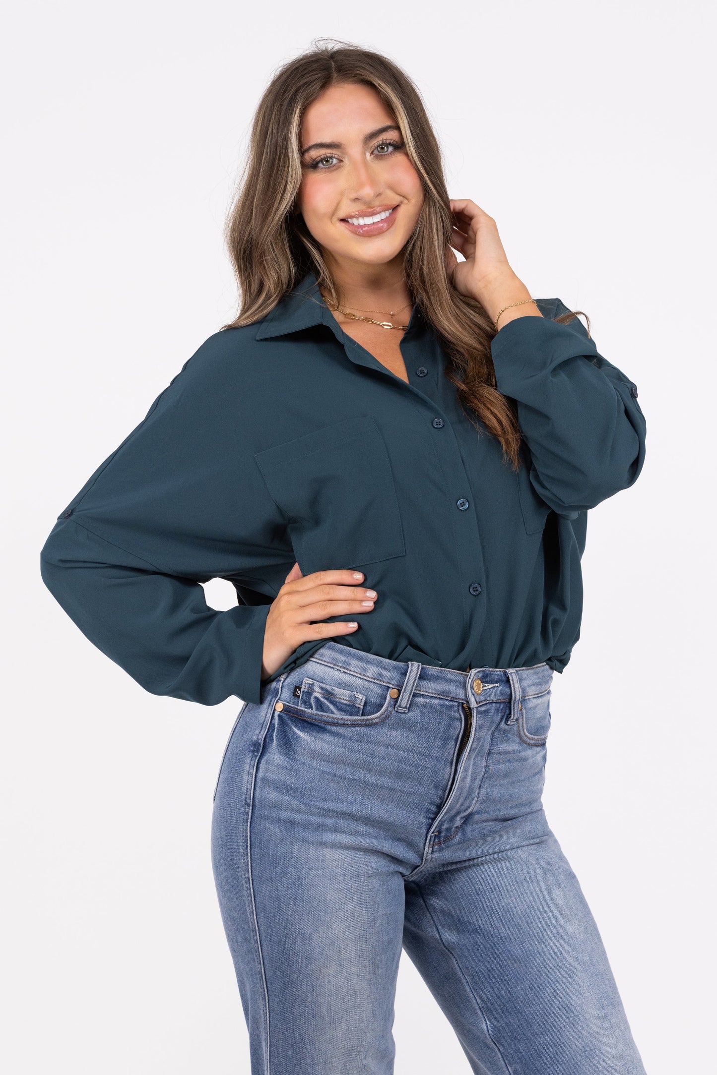Putting In Work Women's Button Up Long Sleeve Top