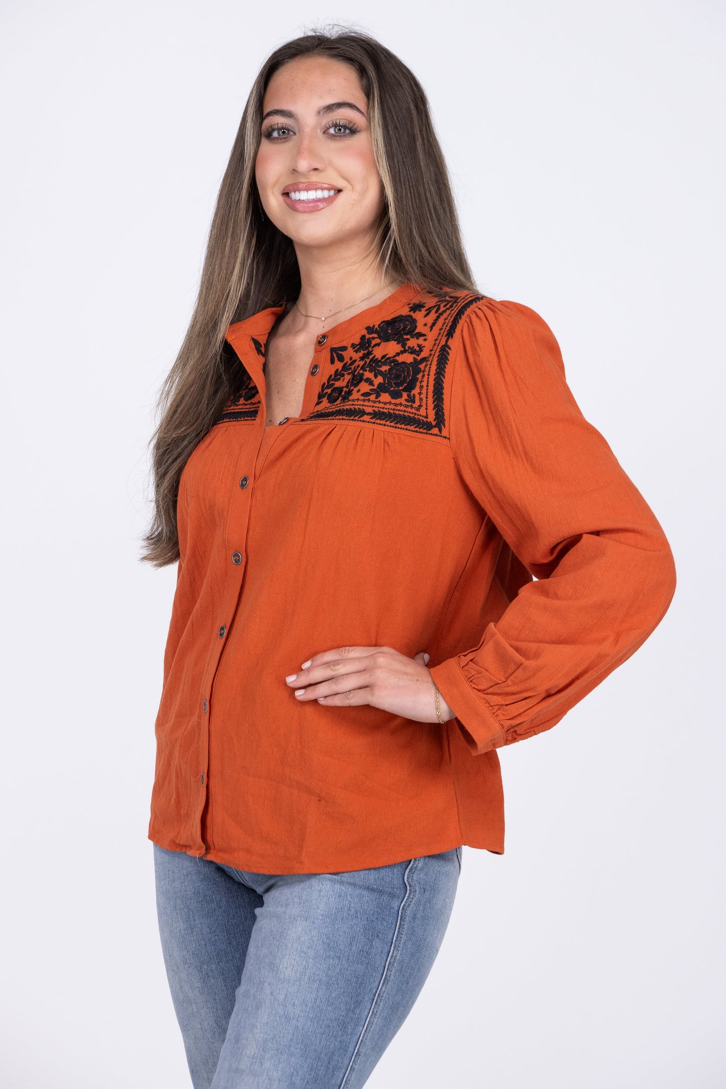 Flowers of the Desert Women's Embroidered Floral Long Sleeve Top