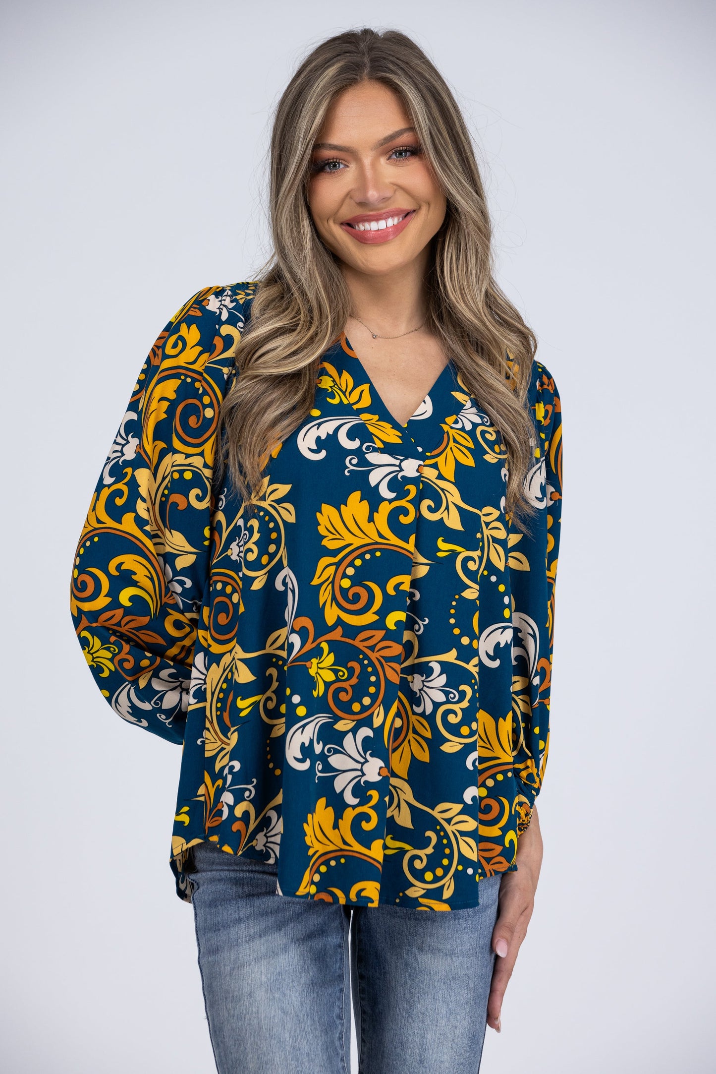 Meeting For Business Women's V-Neck Balloon Sleeve Top