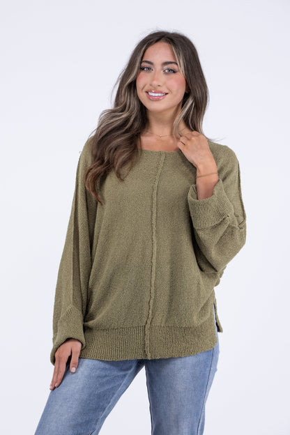 Simple Perfections Women's Round Neckline Cuffed Sleeve Sweater