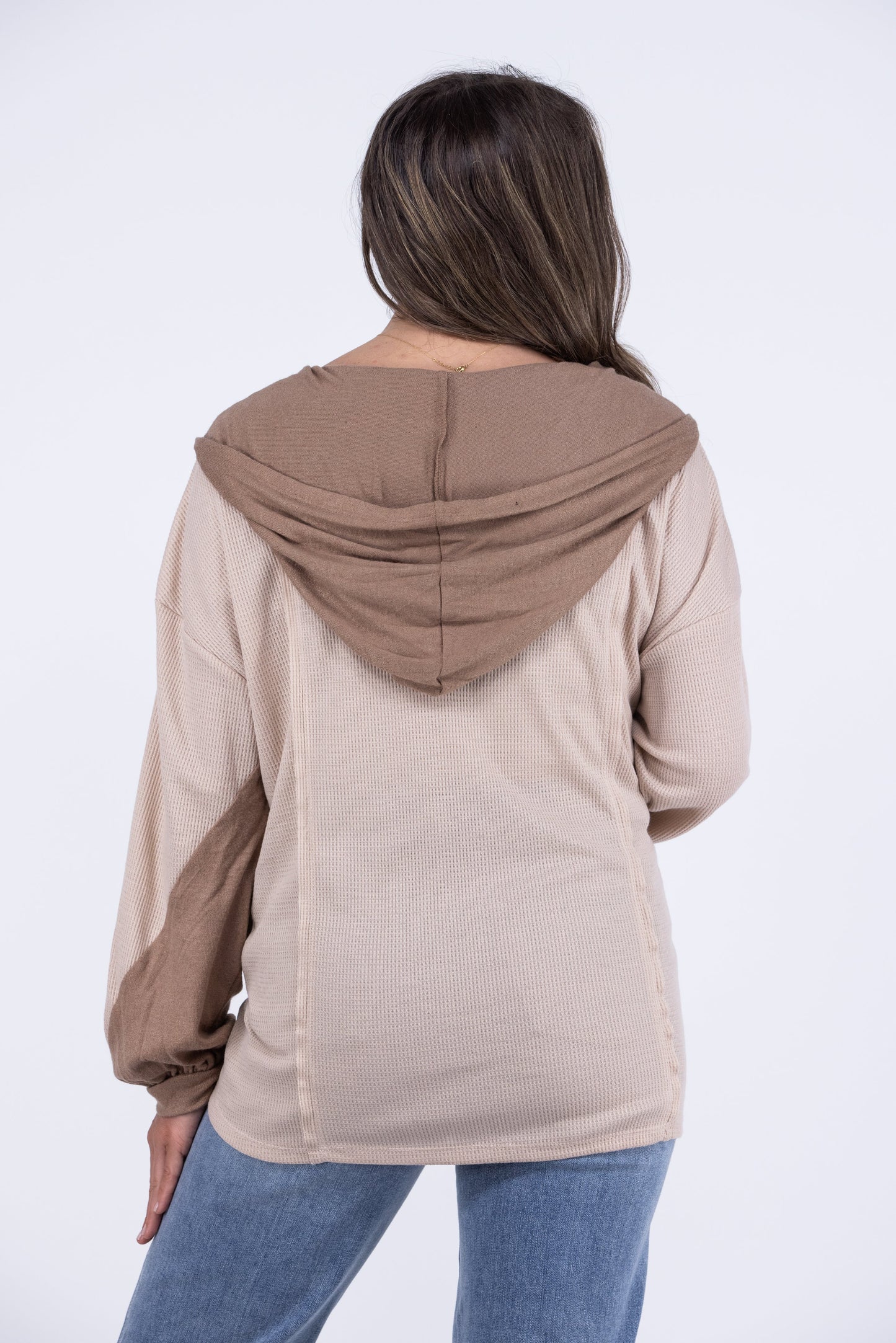 Warm Comfort Women's Oversized Two-Tone Knit Hoodie