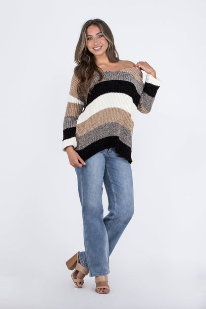 Let's Cuddle Women's Striped Knit Pullover Sweater