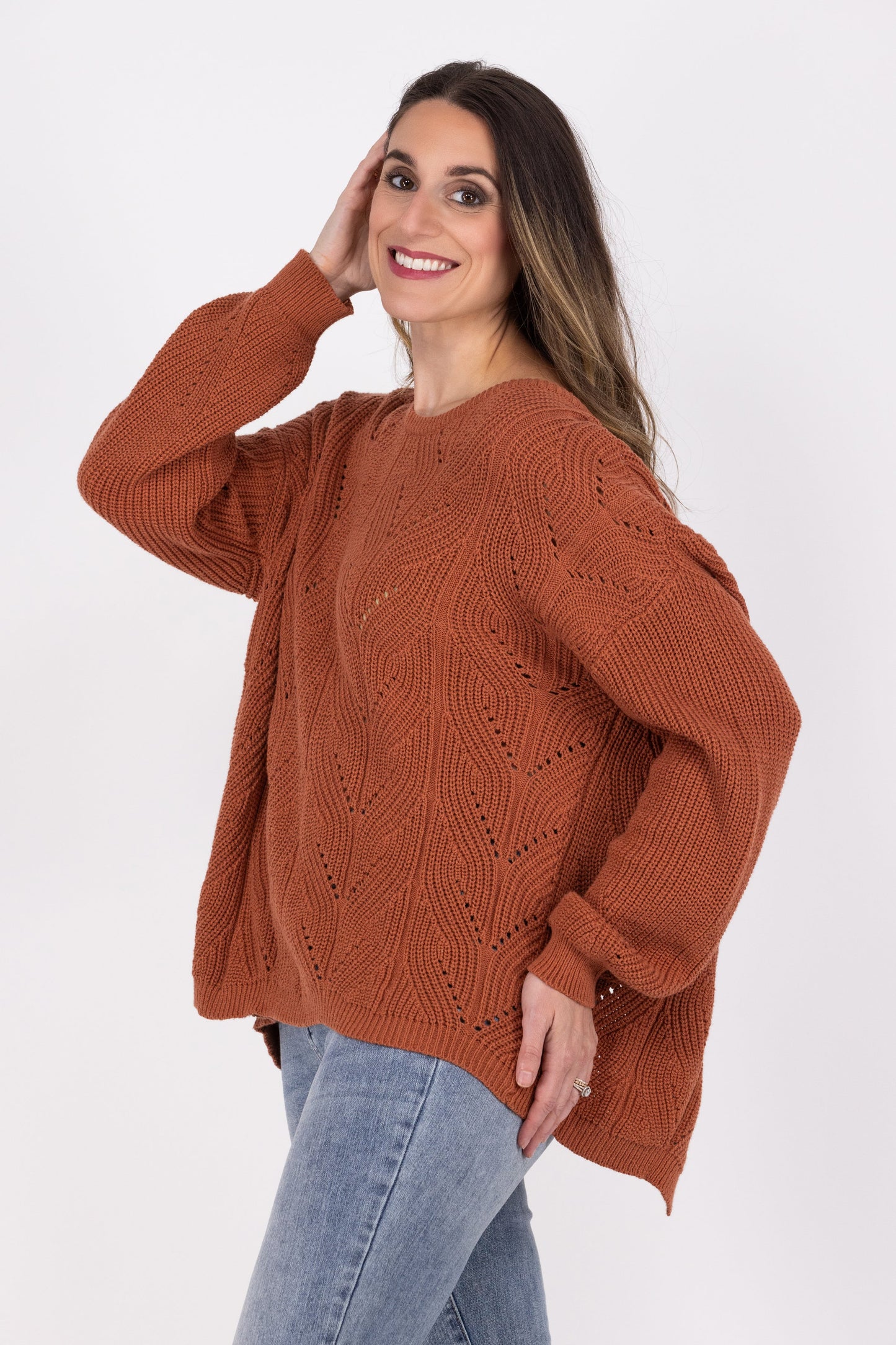 Moving Mountains Women's Feminine Open Knit Split Back Sweater