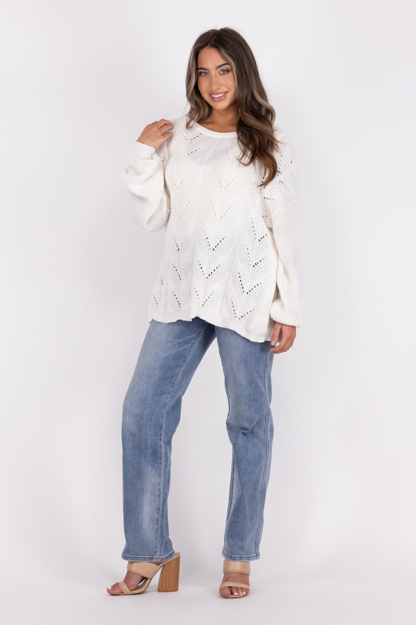 Moving Mountains Women's Feminine Open Knit Split Back Sweater