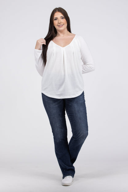 Never Back Down Women's Pleated V-Neck Long Sleeve Top