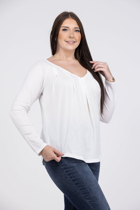 Never Back Down Women's Pleated V-Neck Long Sleeve Top