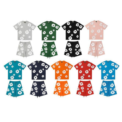 Denim Tears Outfit:T Shirt/Shorts (Separate Purchase Options) Loose Short Sleeve T-shirt Casual Shorts Suit