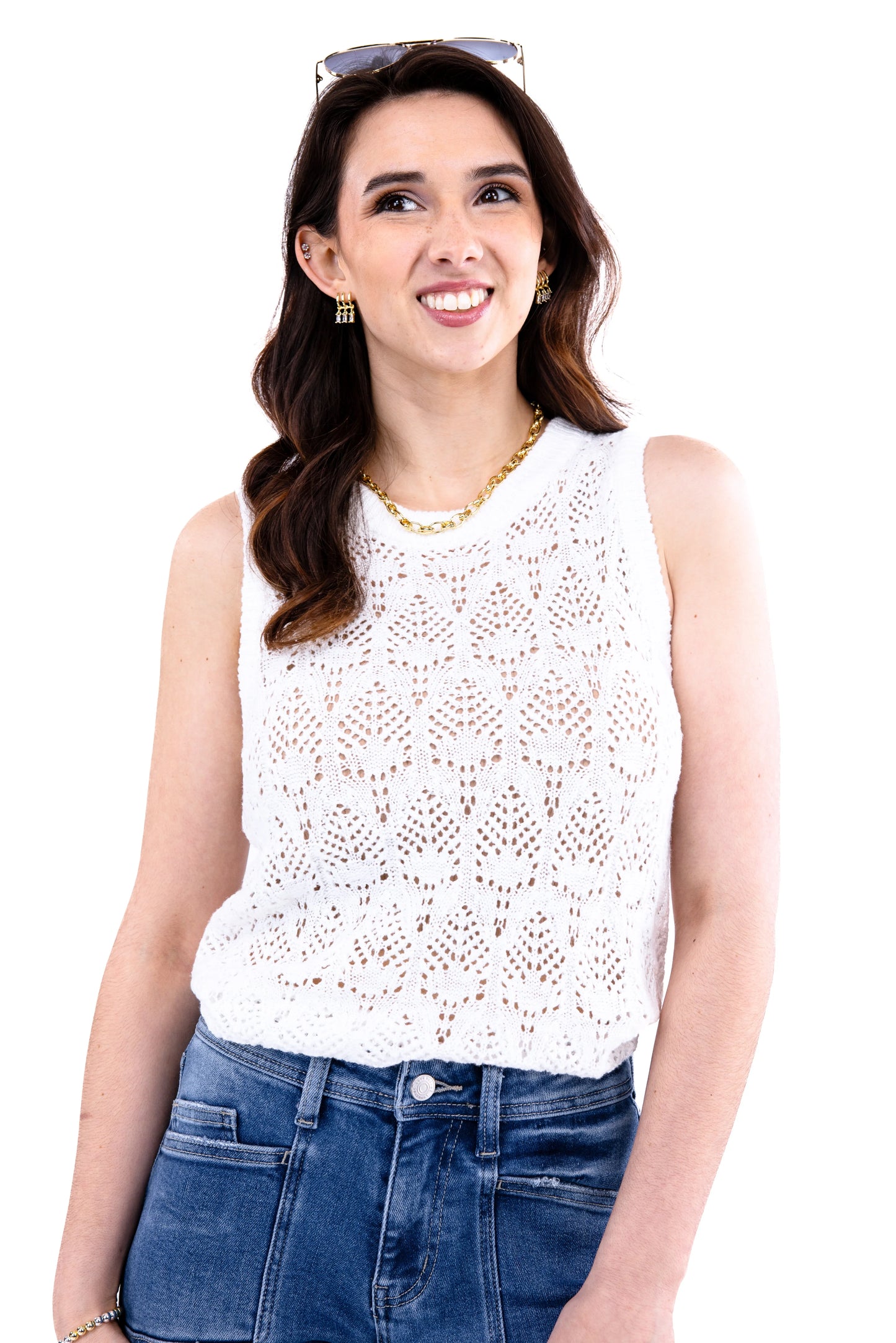Women's Crochet Sleeveless Sweater Top