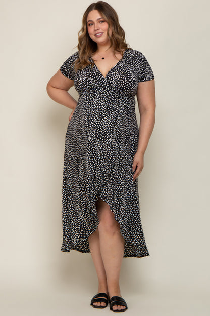 Black Animal Print Plus Maternity Wrap Dress