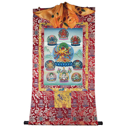 9 Yab-Yum Manjusri Thangka - Tibetan thangka painting, detailed view