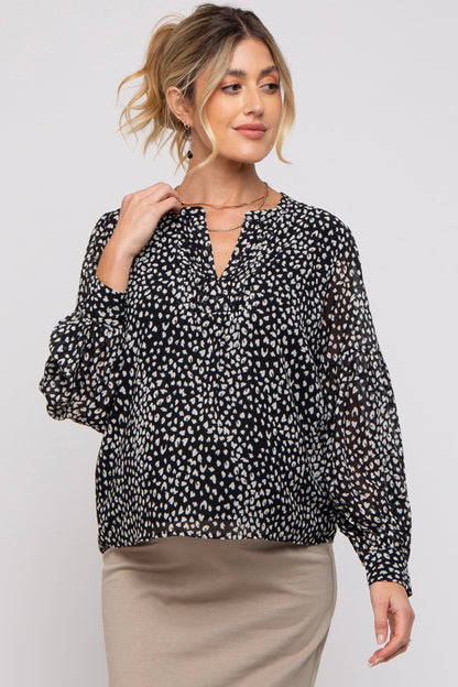 Black Animal Print Long Sleeve Maternity Blouse