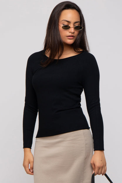 Black Basic Raglan Sleeve Sweater Top