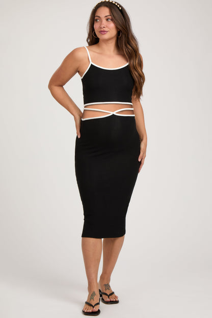 Black Contrast Trim Sleeveless Crop Maternity Skirt