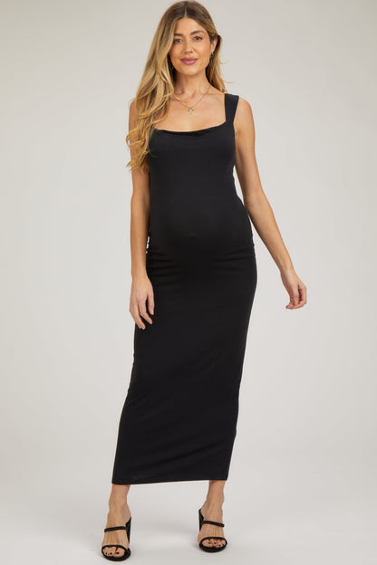 Black Cowl Neck Sleeveless Maternity Midi Dress