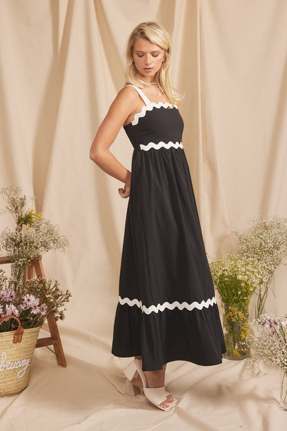 Black Contrast Trim Maxi Dress