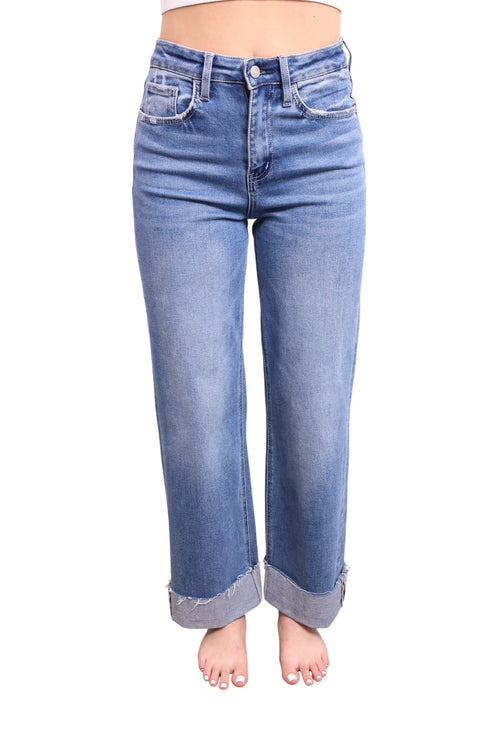 The Kiara Super High-Rise Wide Leg Cuff Denim