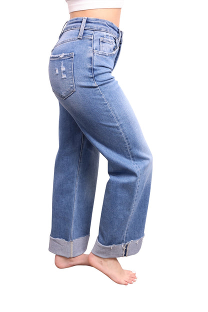 The Kiara Super High-Rise Wide Leg Cuff Denim
