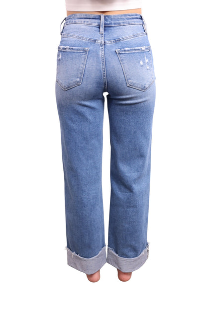The Kiara Super High-Rise Wide Leg Cuff Denim