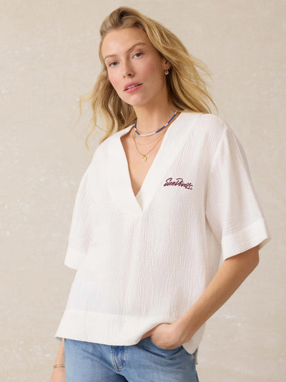Arizona State University Dune Cotton Gauze Short-Sleeve Popover - White