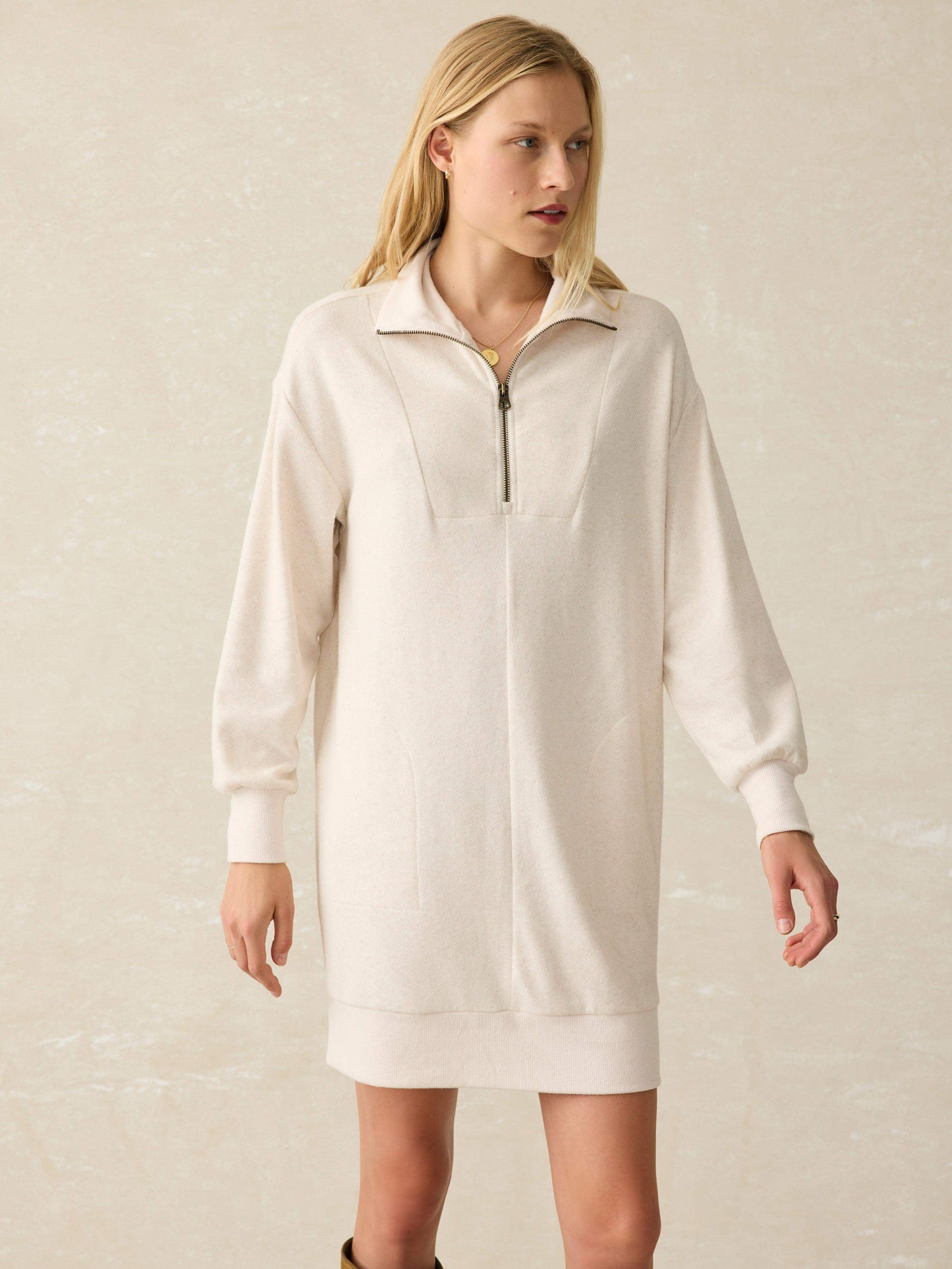 Legend Quarter Zip Dress - Off White