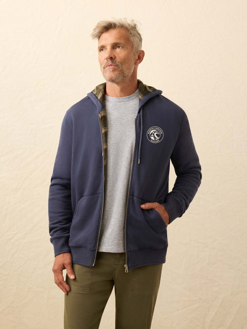 Flannel Lined Full Zip Hoodie - Dark Ocean