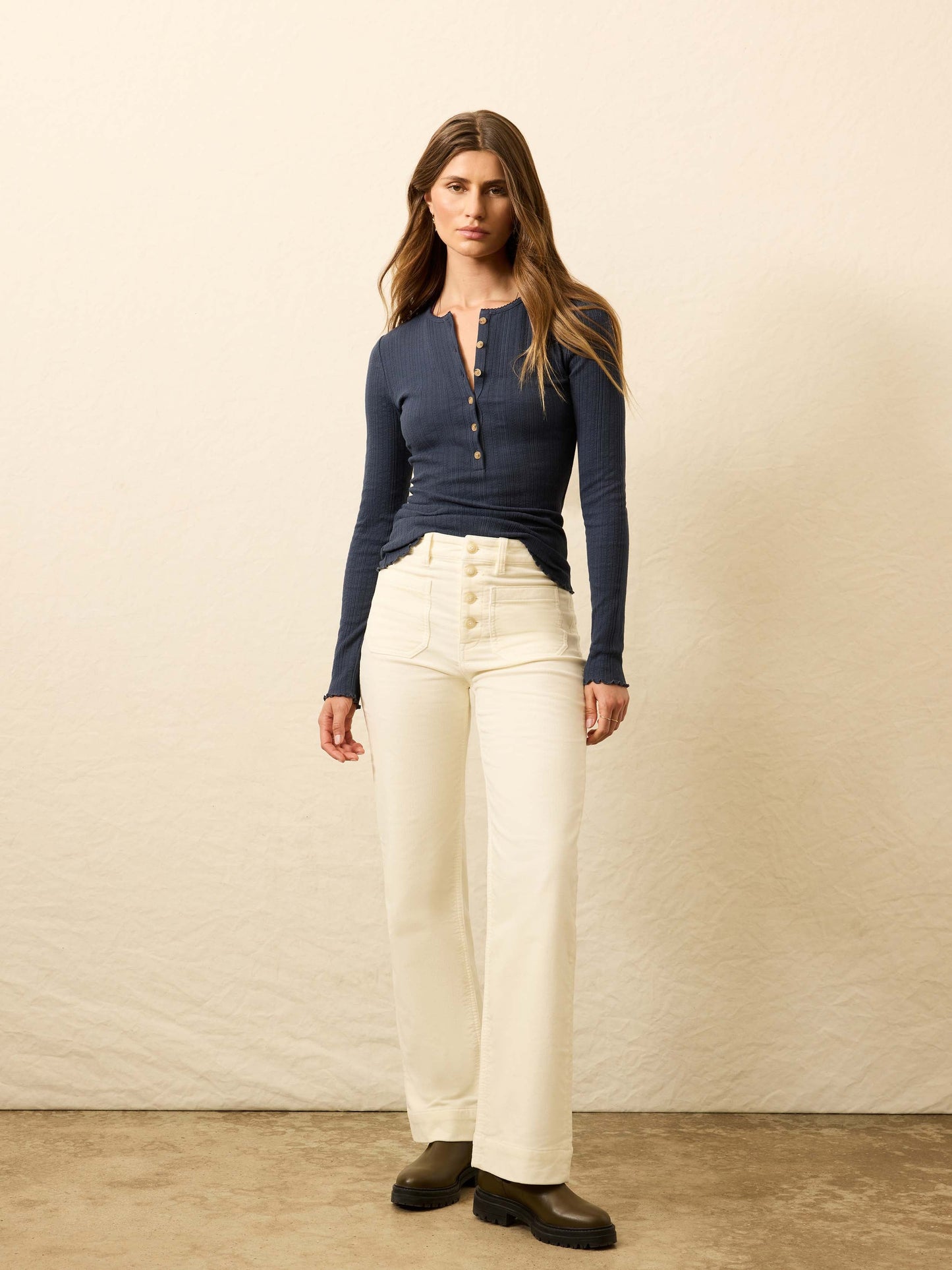 Stretch Terry Cord Patch Pocket Pant - Egret