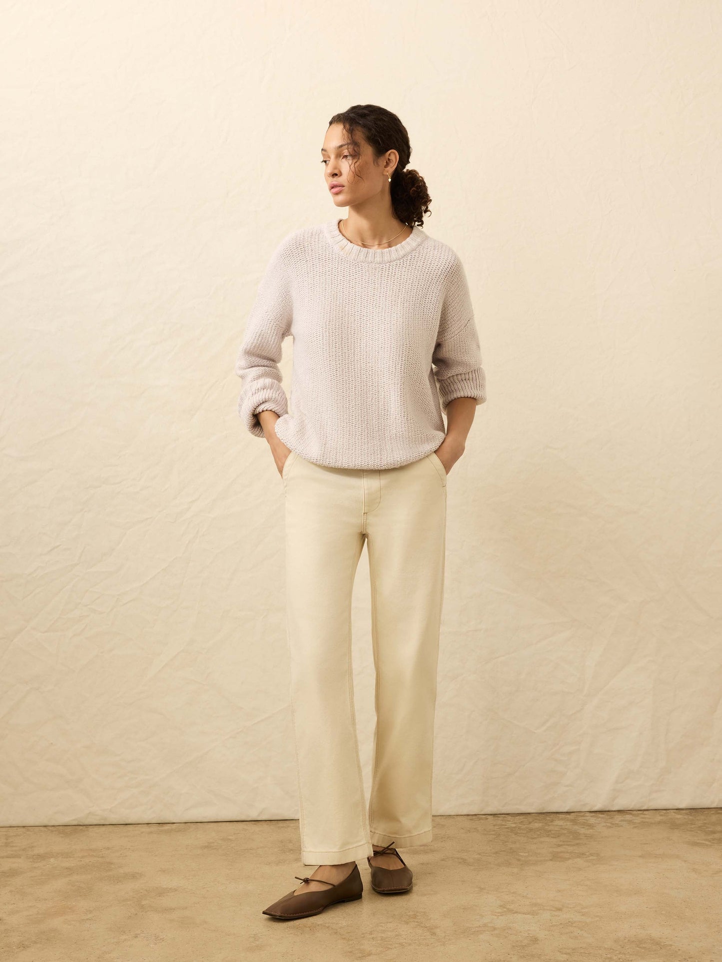Heirloom Cotton  Relaxed Crew - Seafog Stripe