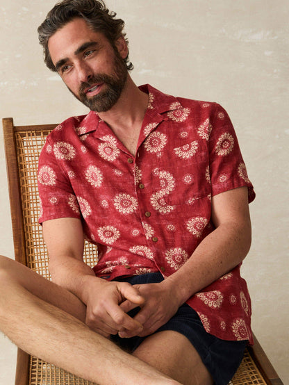 Short-Sleeve Hemp Blend Camp Shirt - Sun Blossom