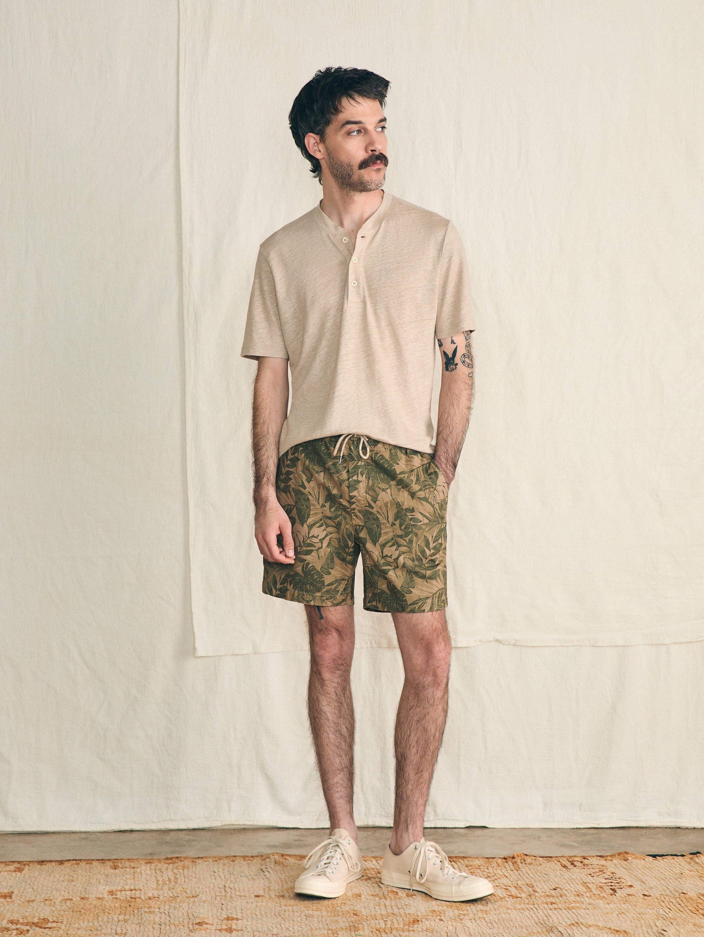 Essential Drawstring Short (6.5") - Olive Jungle Tropical