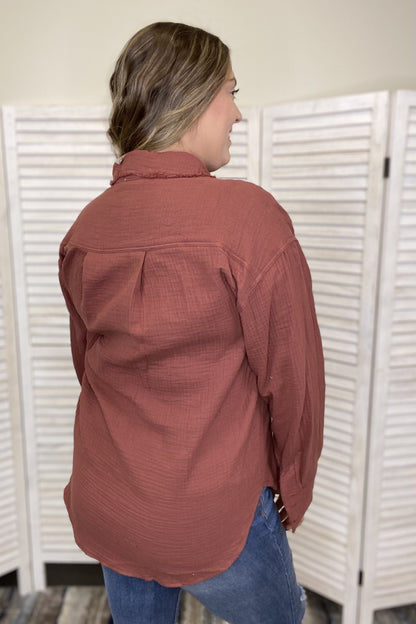 Simple Style Women's Cotton Button Down Long Sleeve Top