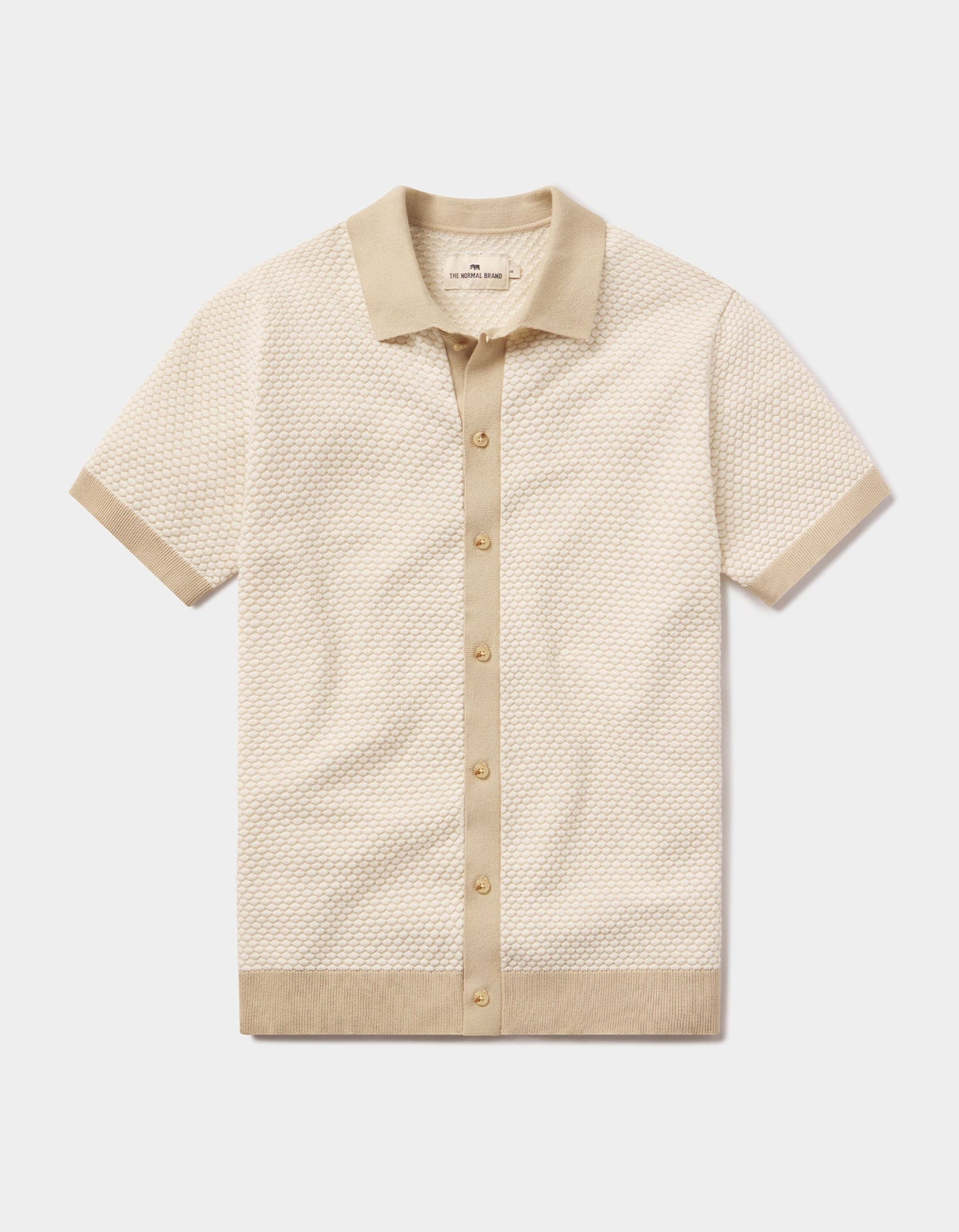 Robles Knit Jacquard Button Up in Ivory/Khaki