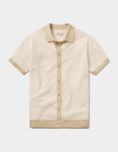 Robles Knit Jacquard Button Up in Ivory/Khaki