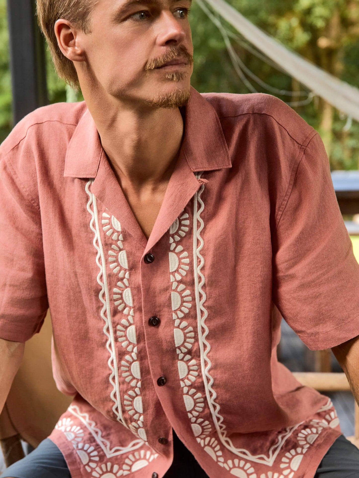 Short-Sleeve Embroidered Shirt - Dusty Sienna