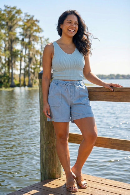 The Faye High-Rise Pull-On Relaxed Fit Denim Shorts