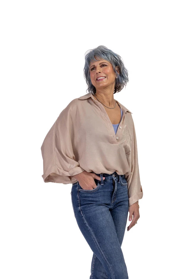 Women's Oversized Satin Long Sleeve Top