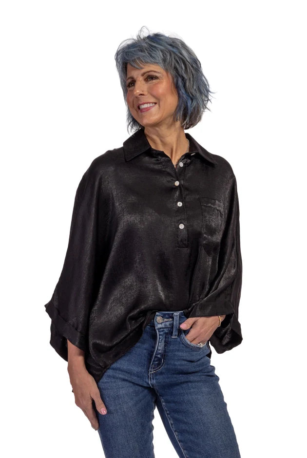 Women's Oversized Satin Long Sleeve Top