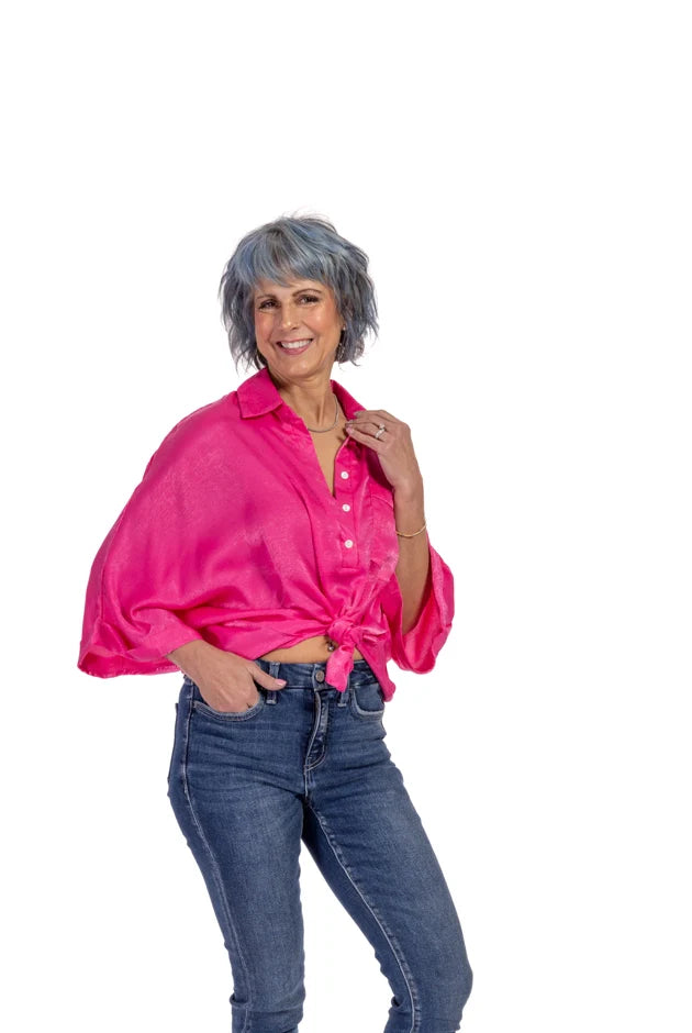Women's Oversized Satin Long Sleeve Top