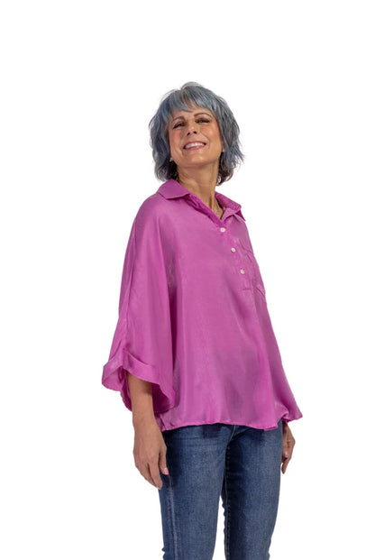 Women's Oversized Satin Long Sleeve Top