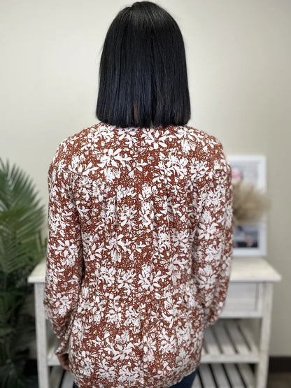 Look At Us Women's Floral Ruffled Button Down Long Sleeve Top