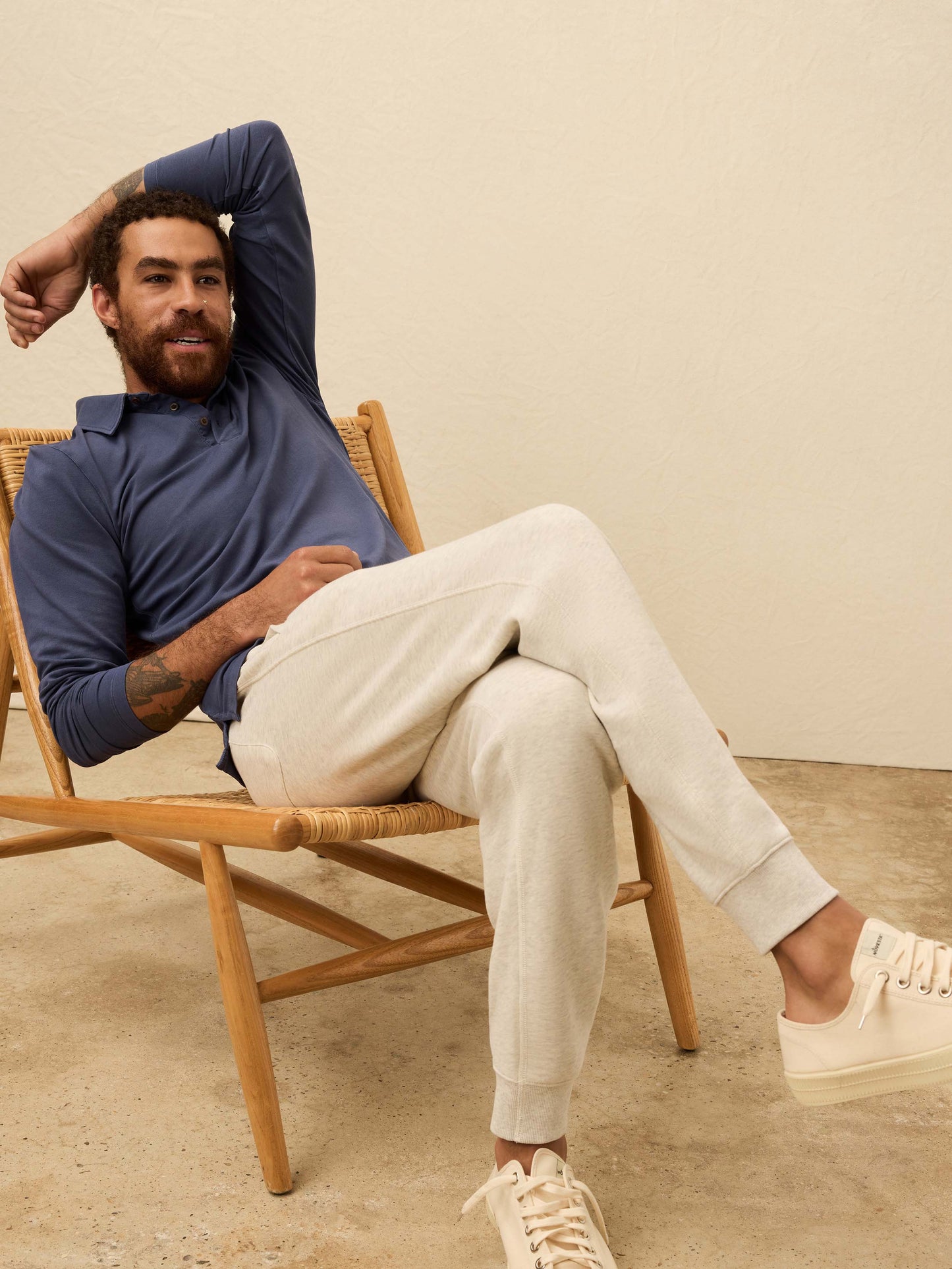 Long-Sleeve Twill Knit Polo - Blue Nights