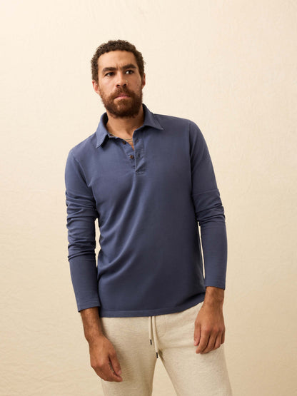 Long-Sleeve Twill Knit Polo - Blue Nights